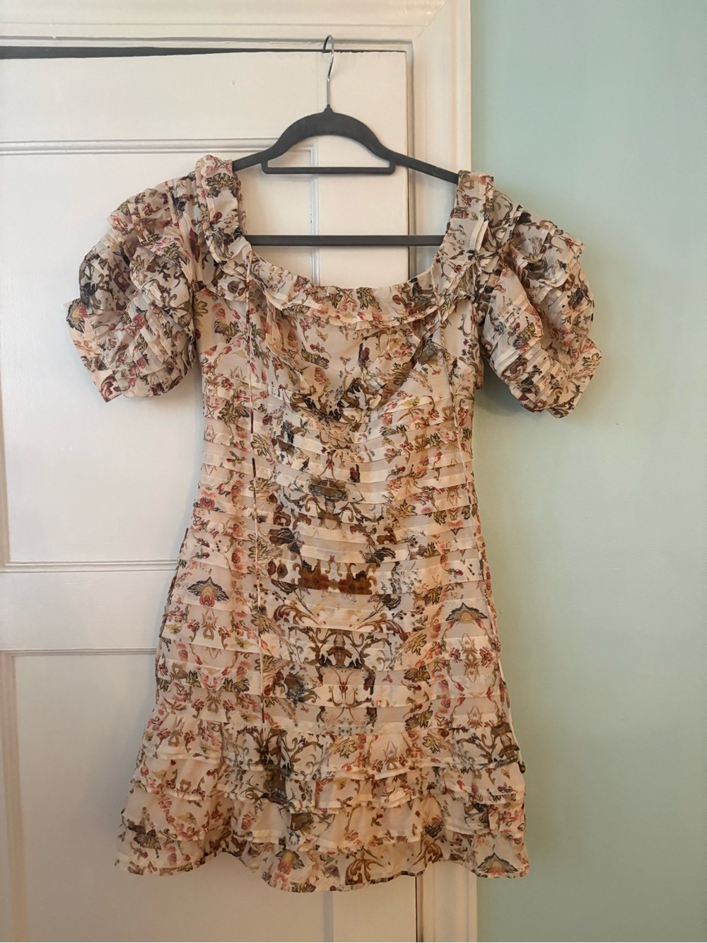 Floral Ruffle Off-Shoulder Mini Dress - Cream - Zimmermann Like